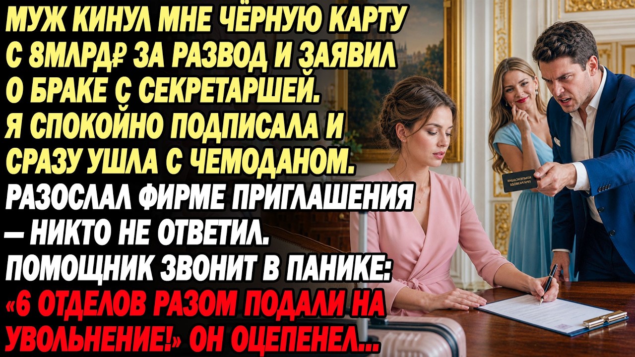 Муж кинул мне чёрную карту на 8млрд ₽:&laquo;Развод.Женюсь на секретарше&raquo;.Я спокойно подписала и ушла. Ho&hellip;