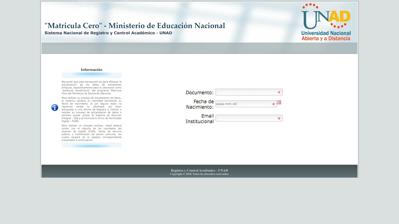 MATRICULA CERO UNAD | actualización de datos