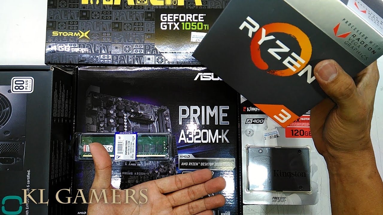 AMD Ryzen 3 2200G ASUS PRIME A320M-k 8G RAM A400 SSD PALIT GTX 1050Ti GAMING RIG 2019