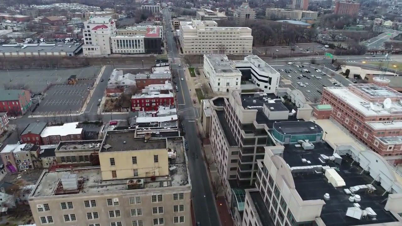 Trenton NJ Downtown Aerial Flight Federal Court House Capital Government Buildings New Jersey