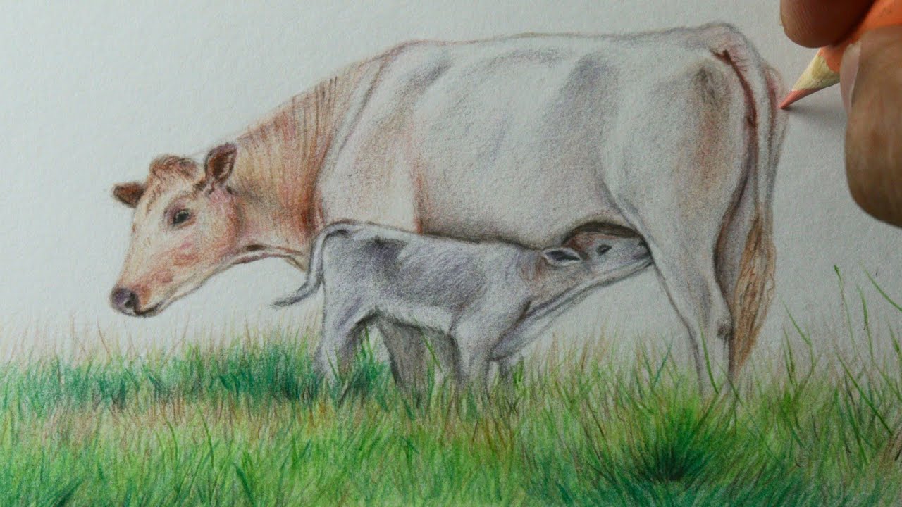 Como desenhar uma vaca Charolês com bezerro