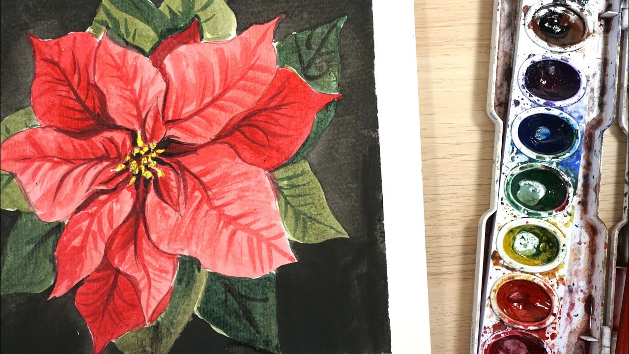 How to Draw and Paint a Poinsettia Flower with Watercolor
