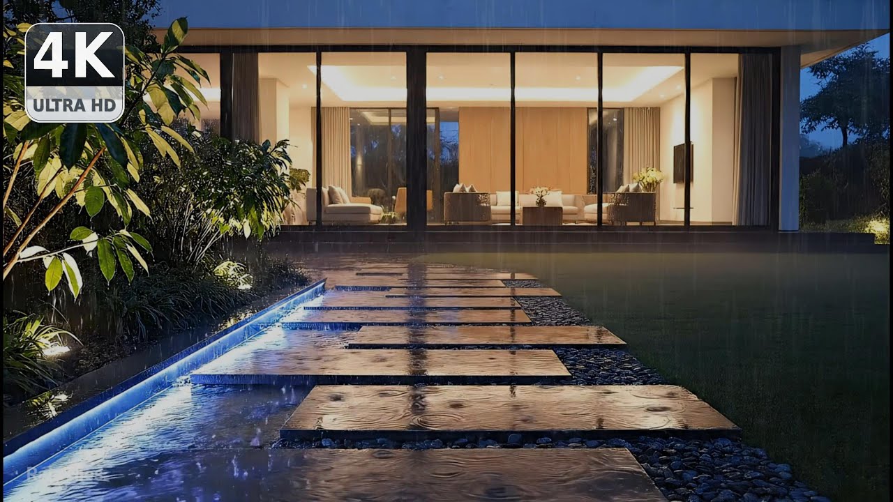 Lluvia Nocturna en Casa Moderna | Sonidos Reales de Lluvia para Relajación Profunda en 4K