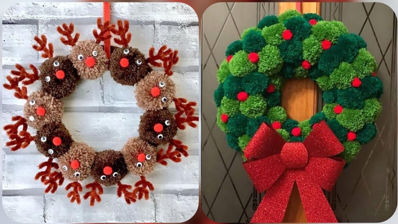 Christmas Wreath Designs||pompom handmade wreath ideas for Christmas decorations