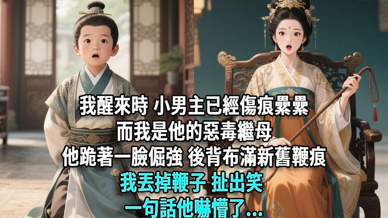 我醒來時，小男主已經傷痕纍纍，而我是他的惡毒繼母。他跪著，一臉倔強，後背布滿新舊鞭痕。我丟掉鞭子，扯出笑，一句話他嚇懵了。