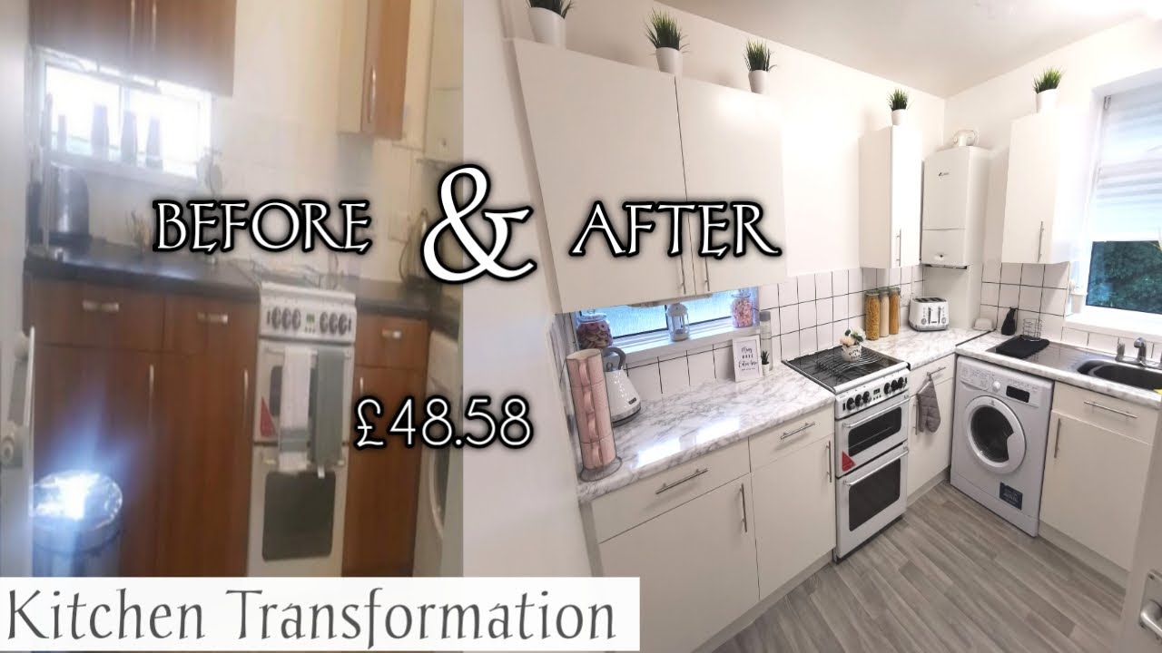 KITCHEN MAKEOVER UK £48.58 | DIY | BEFORE AND AFTER | ON A BUDGET