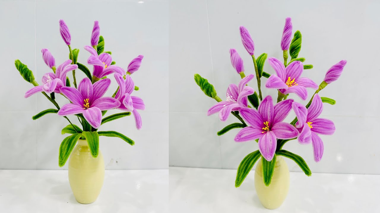 Cách làm hoa ly kẽm nhung/ bình ly kẽm nhung hoa tết 2025