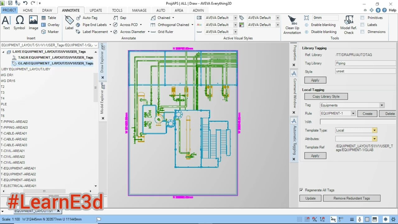 Aveva E3d - Draw - Auto Tagging ( Local Tagging) - Drafting