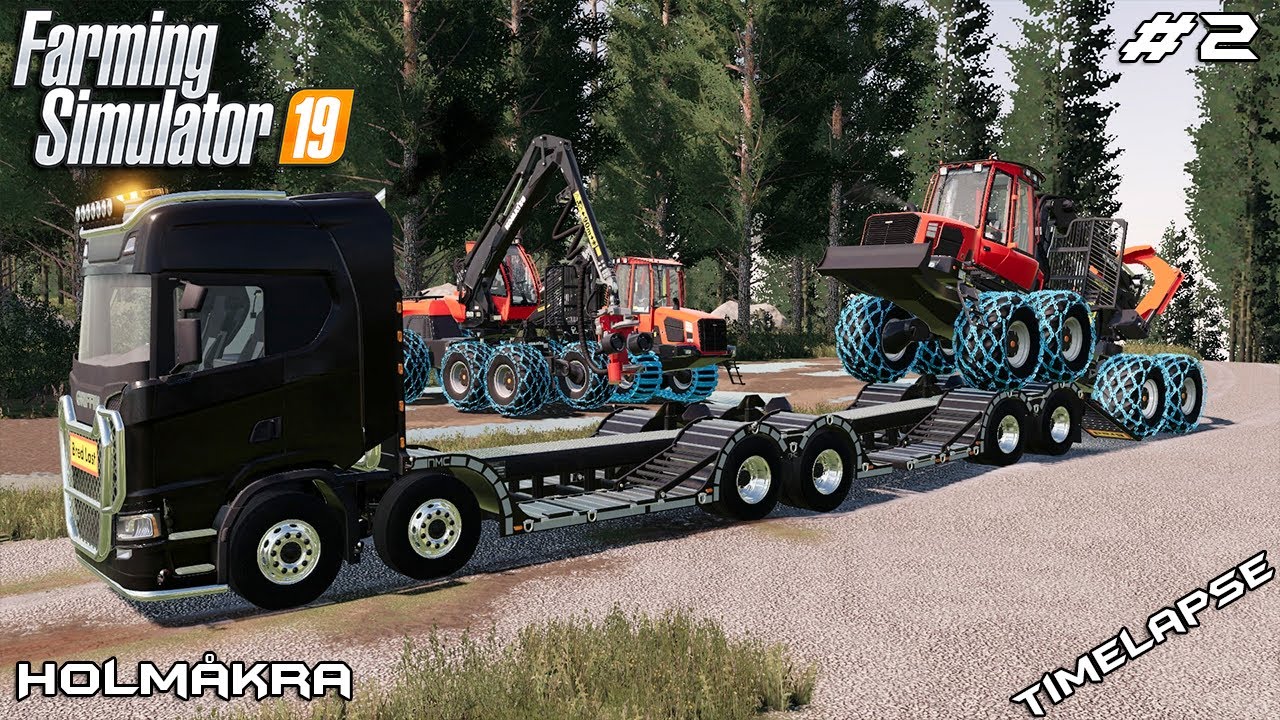 Moving equipment to site & cutting tress | Forestry on Holmåkra | Farming Simulator 19 | Episode 2