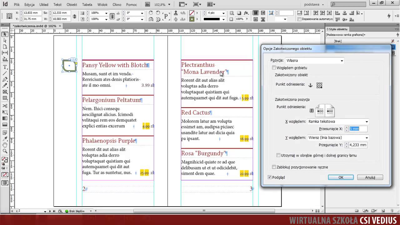 InDesign Zakotwiczenia - Centrum Szkoleń Informatycznych Vedius