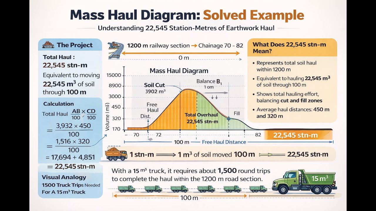 Mass Haul Diagram Explained | Solved Railway Earthwork Example #civilEngineering  #earthwork