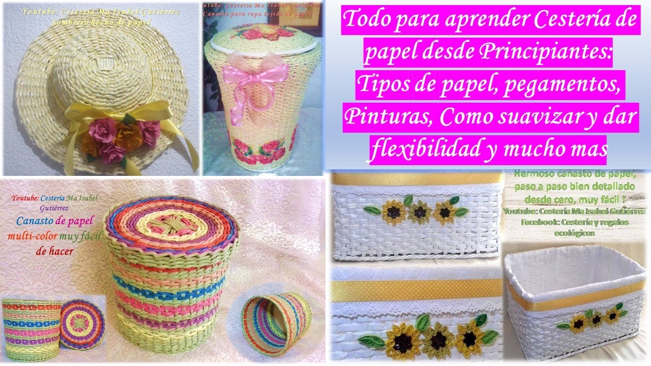 Para aprender Cestería de papel, tipos de papel, pintura, pegamento suavidad.
