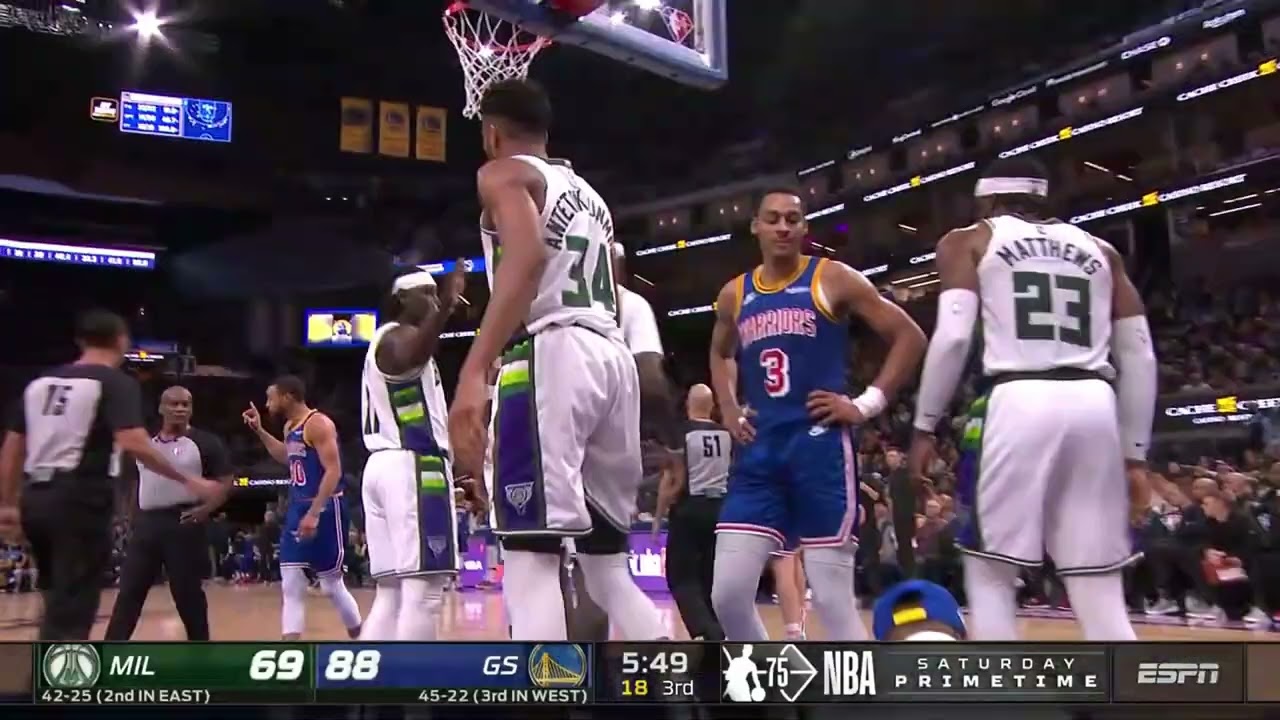 Jordan Poole funny laugh after getting snubbed by Giannis