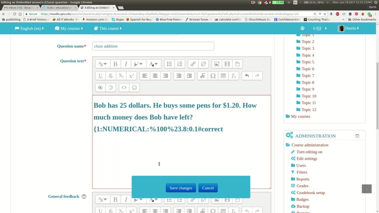 Numerical cloze questions in Moodle