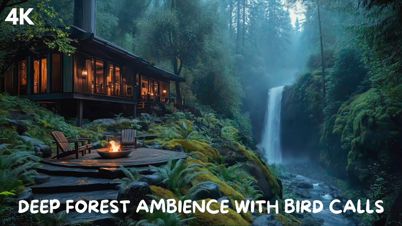 🌿 Forest Waterfall Ambience, Relaxing Nature & bird calls , Cozy Ambience 4K