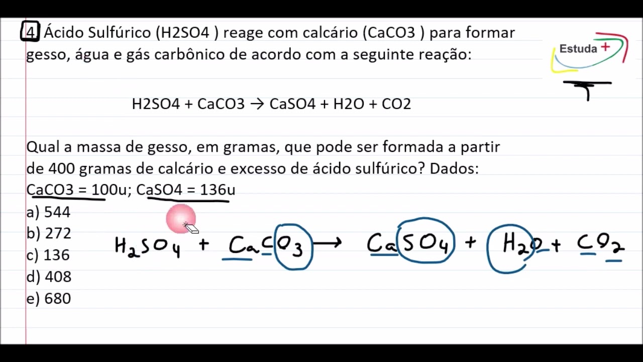 Qual a massa de gesso, que pode ser formada a partir de 400 gramas de calcário?