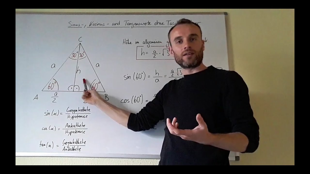 Sinus, Kosinus und Tangens  ohne Taschenrechner bestimmen, 60 und 30 Grad, gleichseitiges Dreieck