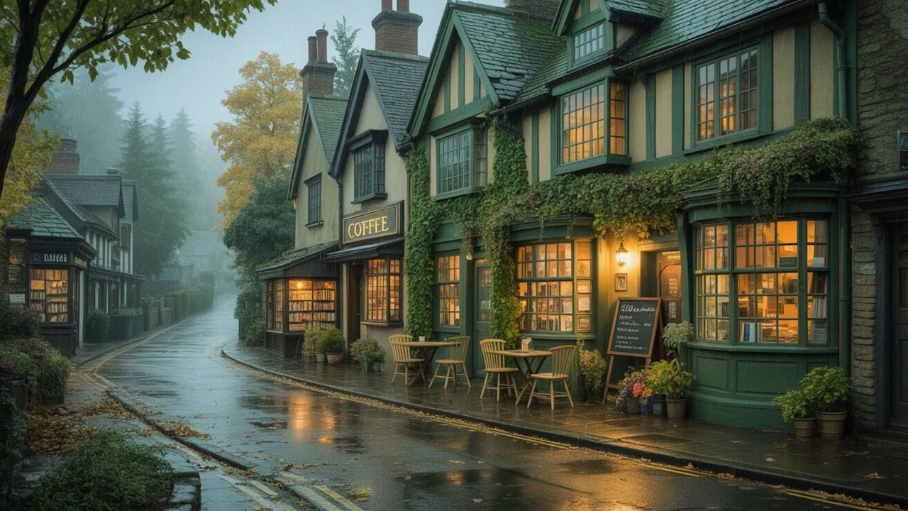 Smooth Jazz & Gentle Rain 🌧️ Cozy Vintage Coffee Ambience on Quiet Old Town Street for Relax, Study