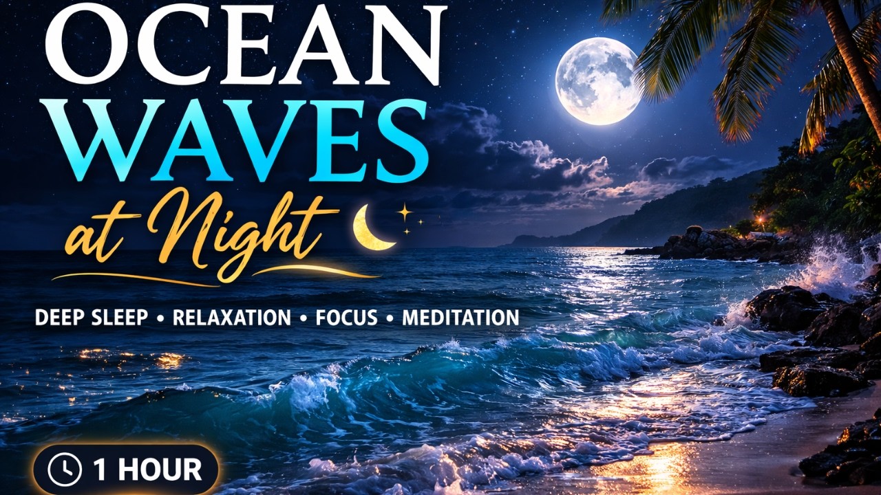🌊 Ocean Waves at Night 🌙  Deep Sleep & Relaxing Sea Sounds for Focus, Study & Meditation 1 Hour