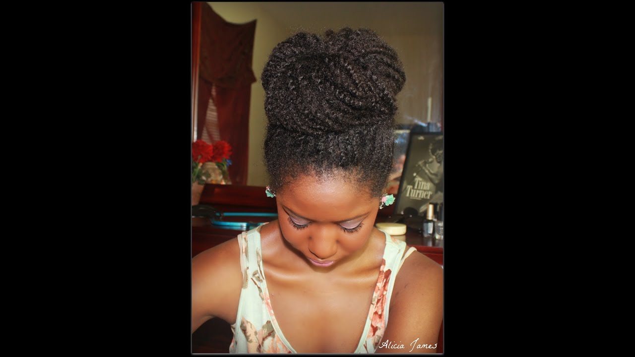 Big High Bun With My Natural Hair - Two Strand Twist/Braids