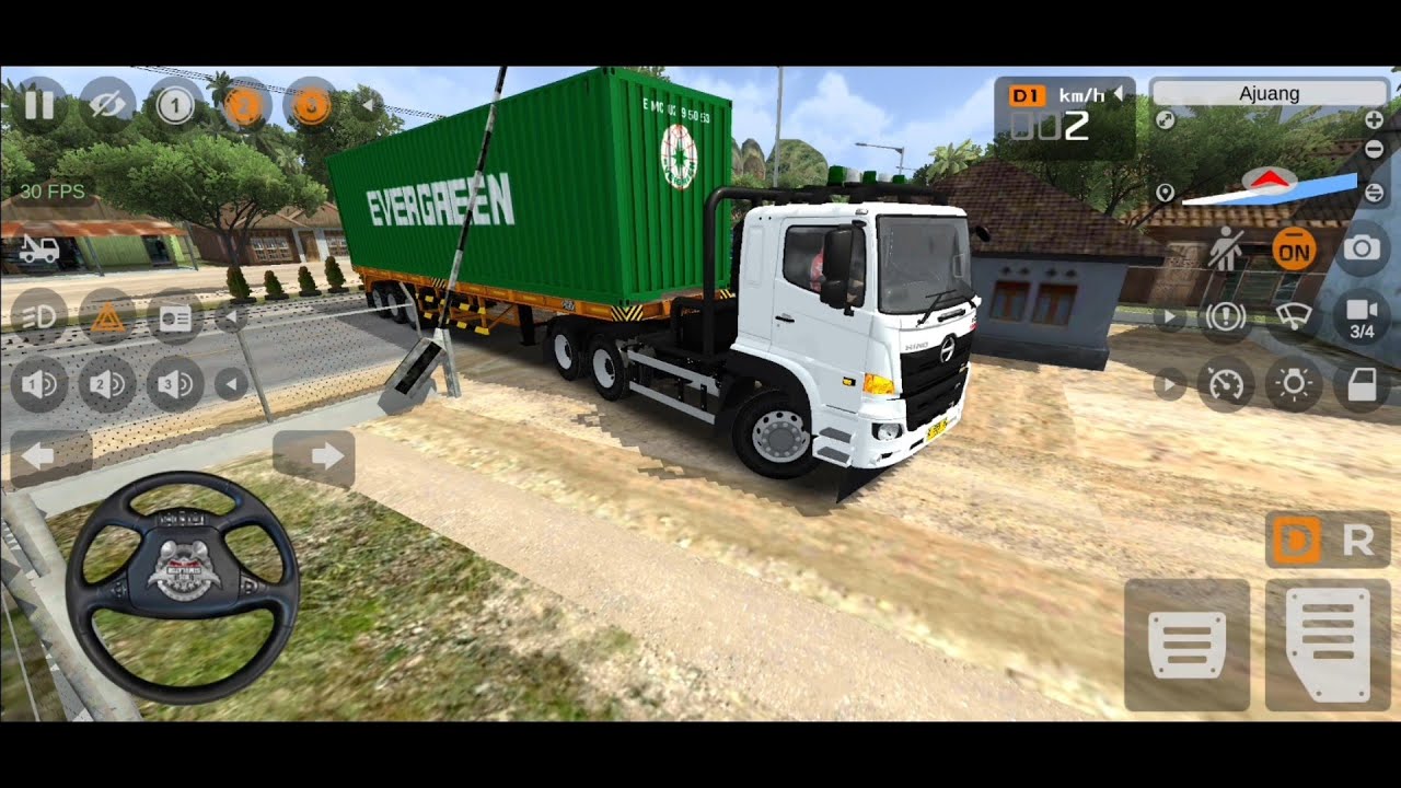 PERMAINAN TRUK TRAILER HINO PETI KEMAS EVERGREEN LEWATI JALUR SEMPIT - GAME BUS SIMULATOR INDONESIA