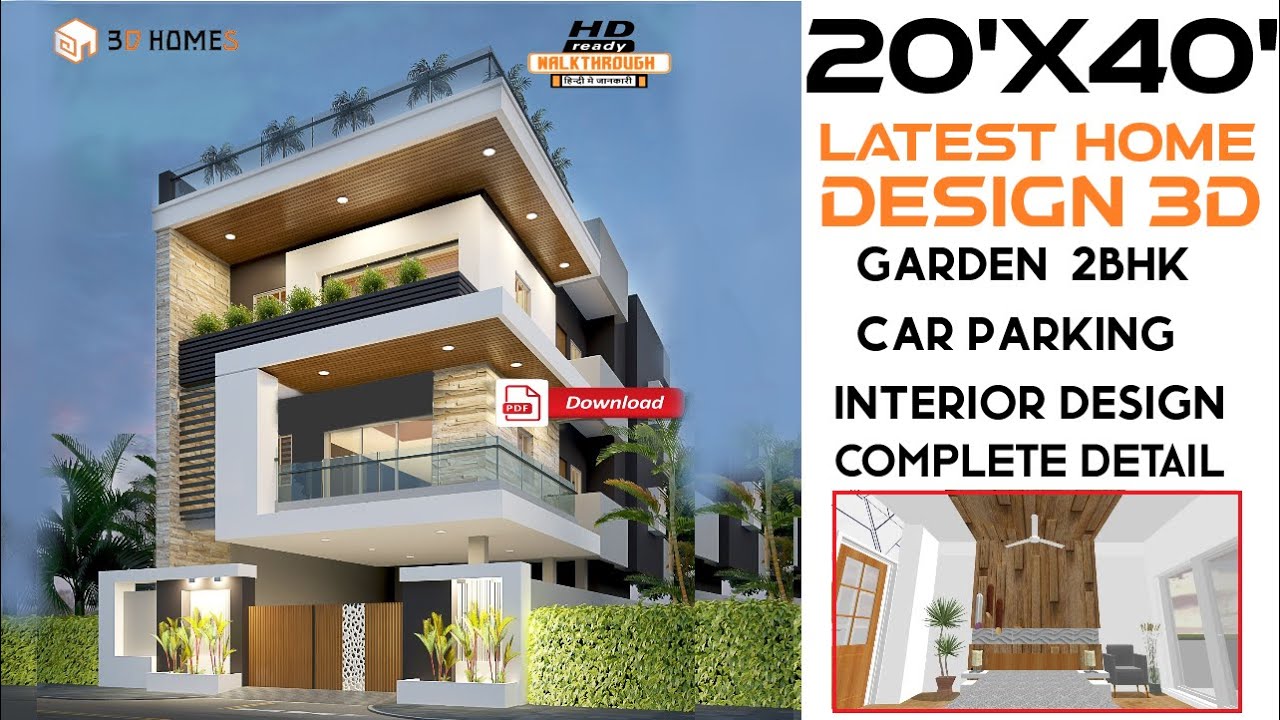 3D Home Design | 20x40 House Design | 20x40 House Plan with Car Parking | 2 BHK | Interior Design
