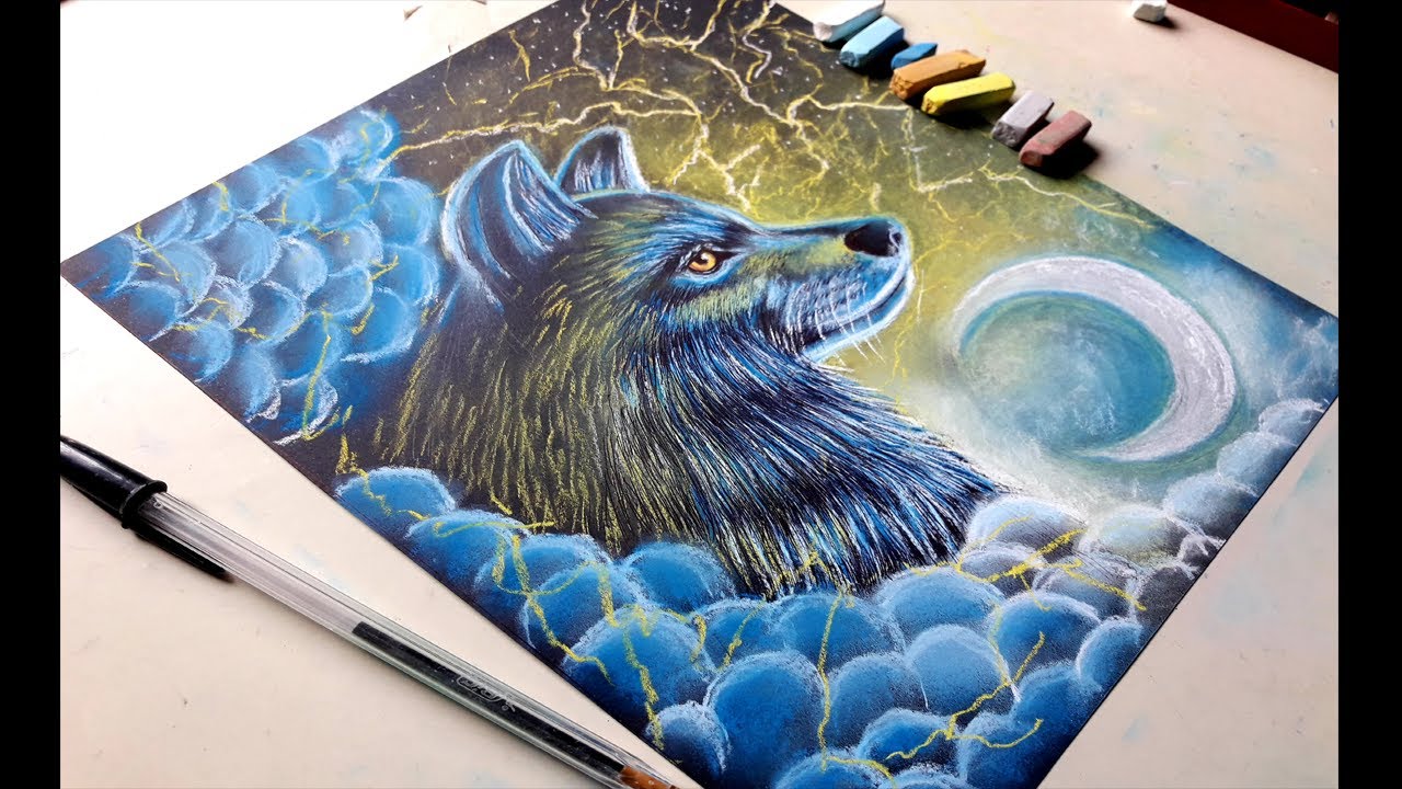 Lobo hecho con tizas pastel/ Speed drawing