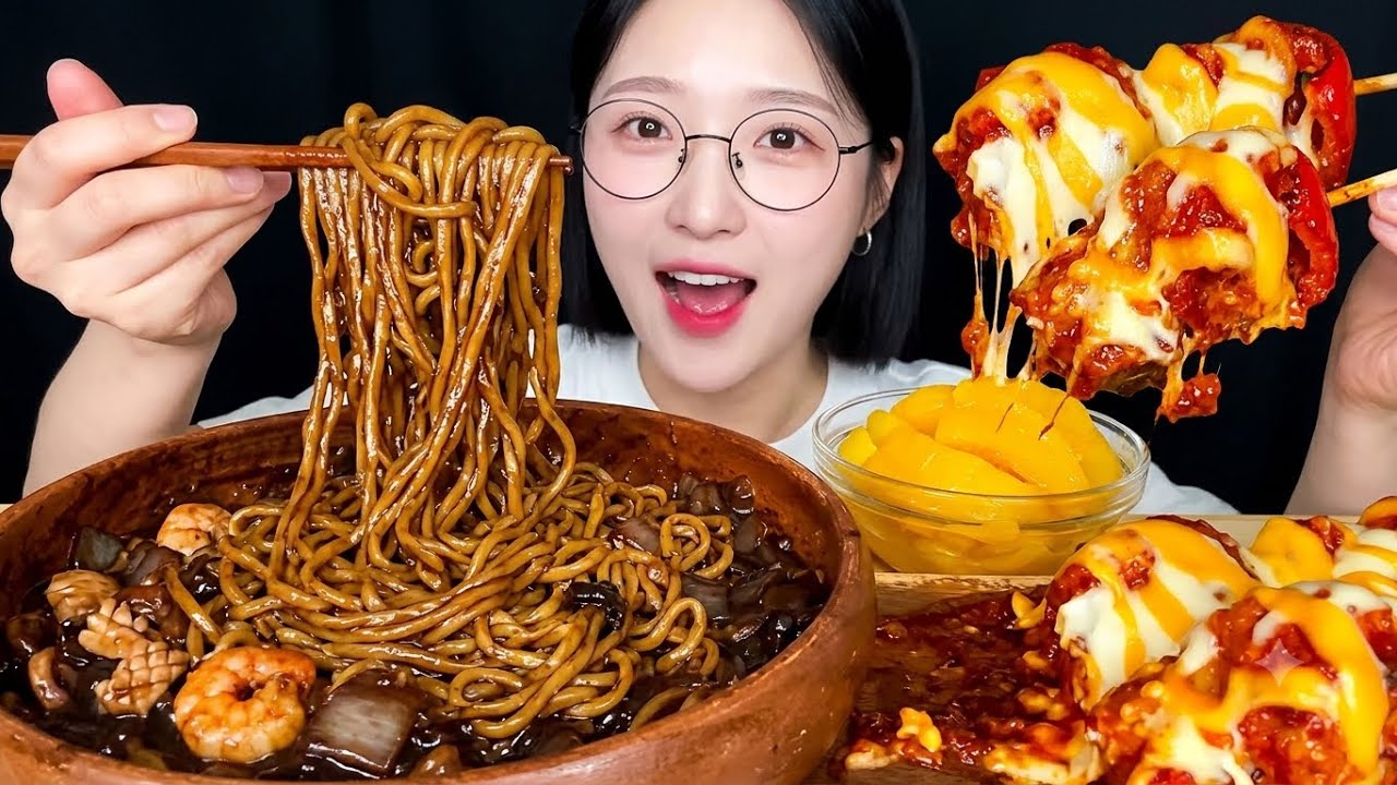 BLACK BEAN CHAPAGHETTI RAMEN NOODLES🥵🍜 MOMS TOUCH BIG 🥹🔥BONELESS HOT CHEESE 🧀 KOREAN 🤤FRIED CHICKEN🍗