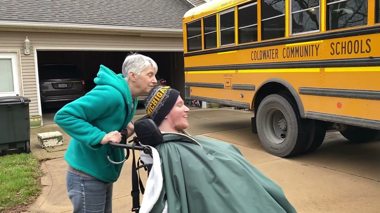 Sam getting on the school bus to Waldron for another day of school 4.4.24 @onthatnote