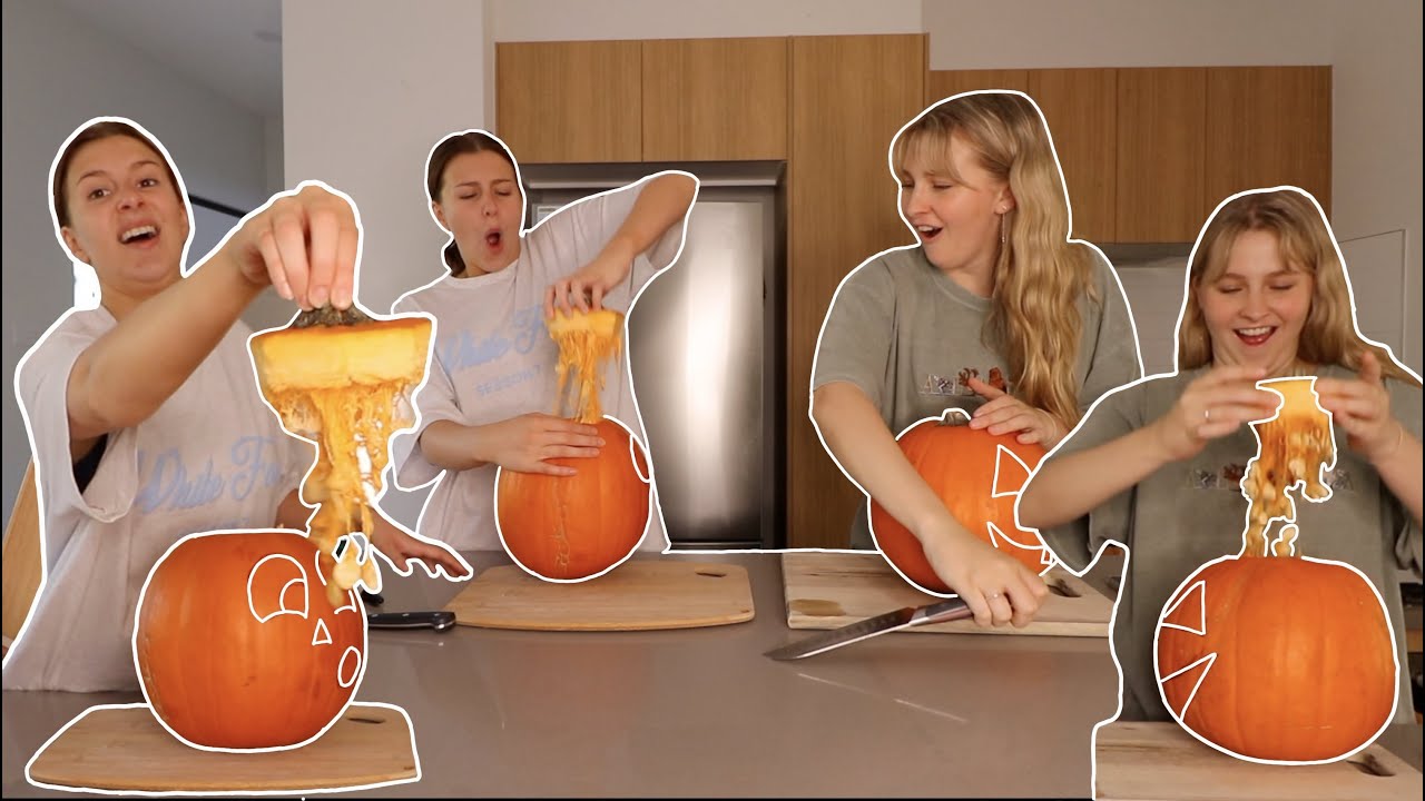 Australians attempt to carve pumpkins! Ft Georgia productions