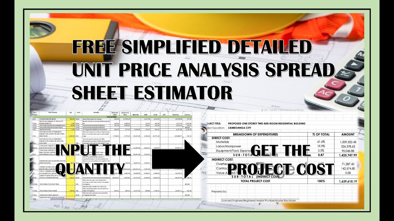 Free Detailed Unit Price Analysis DUPA Estimate Spreadsheet Format for Construction Estimators
