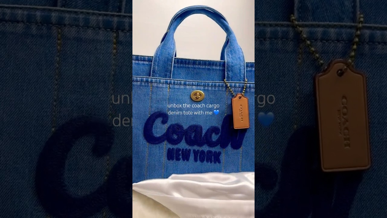 Unbox The Coach Cargo Denim Tote With Me. #shorts #fashion #denim