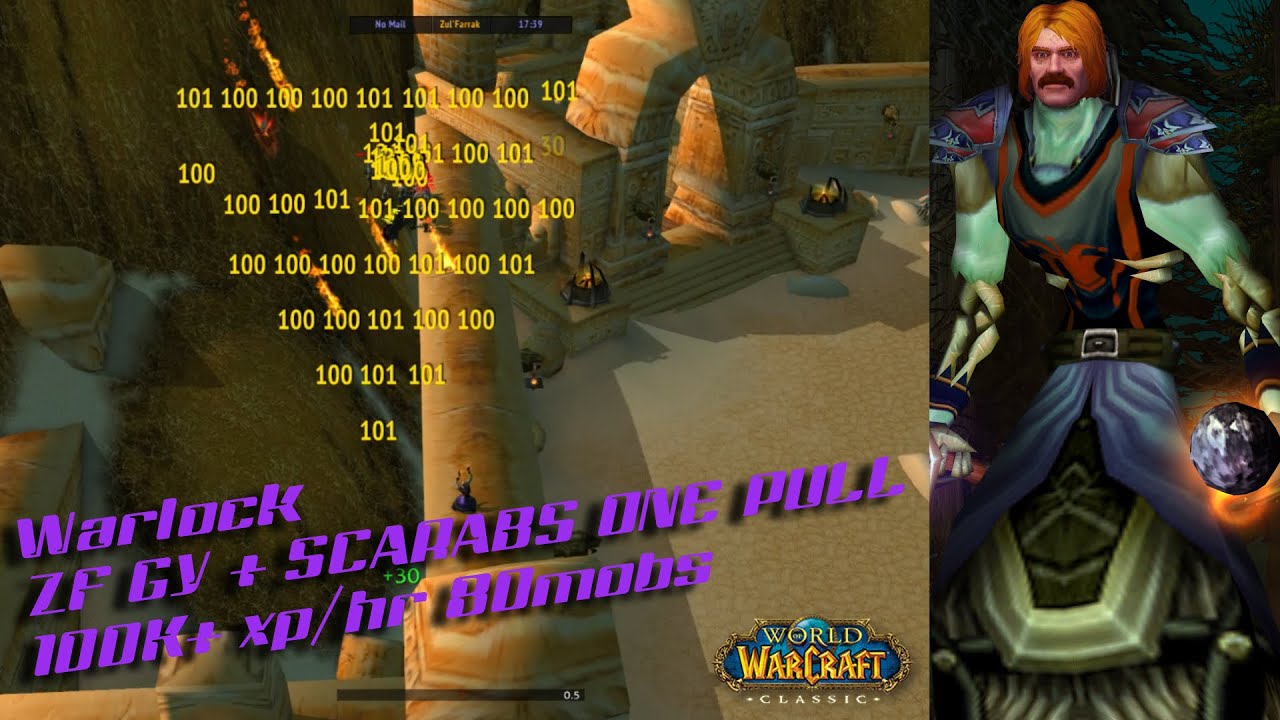 WoW Classic - Level 45-54 Warlock ZF GY + Scarabs One Pull Solo 100k+ xp/hr