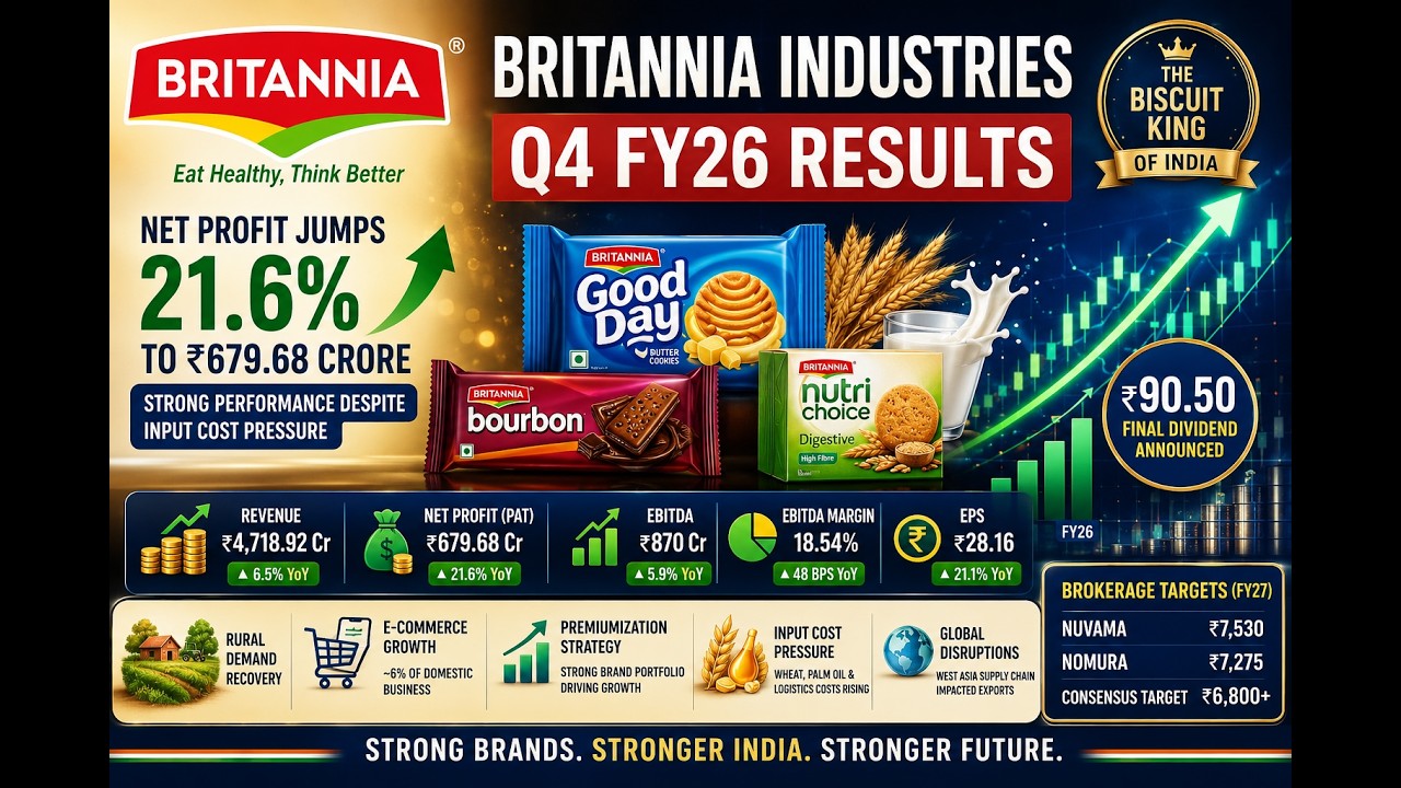 Britannia Industries Q4 FY26 Results Analysis | Profit Jumps 21.6% | ₹90.50 Dividend | Share Outlook