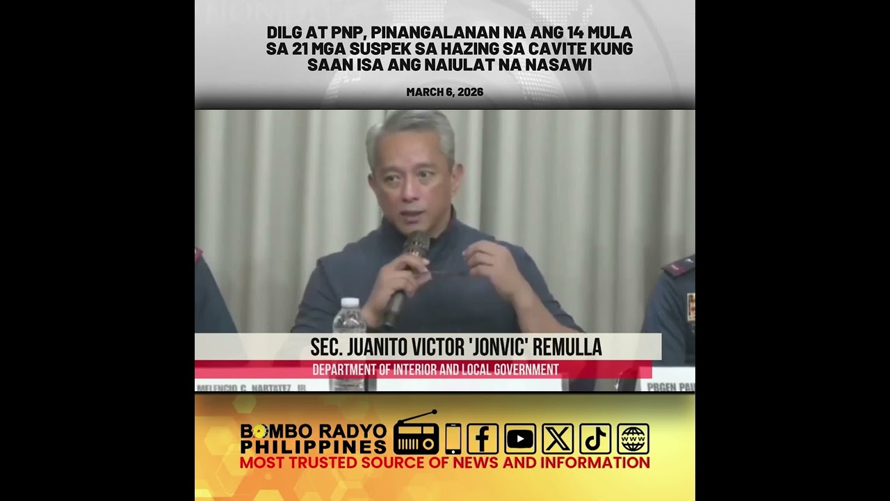 DILG and PNP, pinangalanan na ang 14 mula sa 21 mga suspek sa hazing sa Cavite