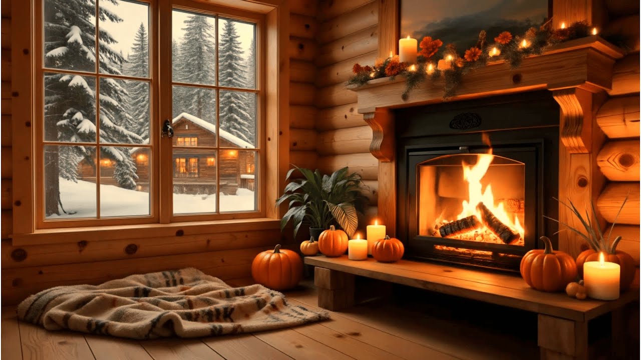 Peaceful Warm Room Piano with Snow & Fireplace | 3H Chill, Focus & Calm Meditation Music
