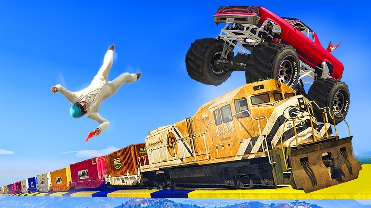 MONSTER TRUCK VS TRAIN RUNNERS! (GTA 5 Funny Moments)
