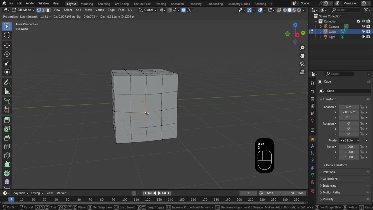 Blender - proportional editing - I can't see the circle of influence