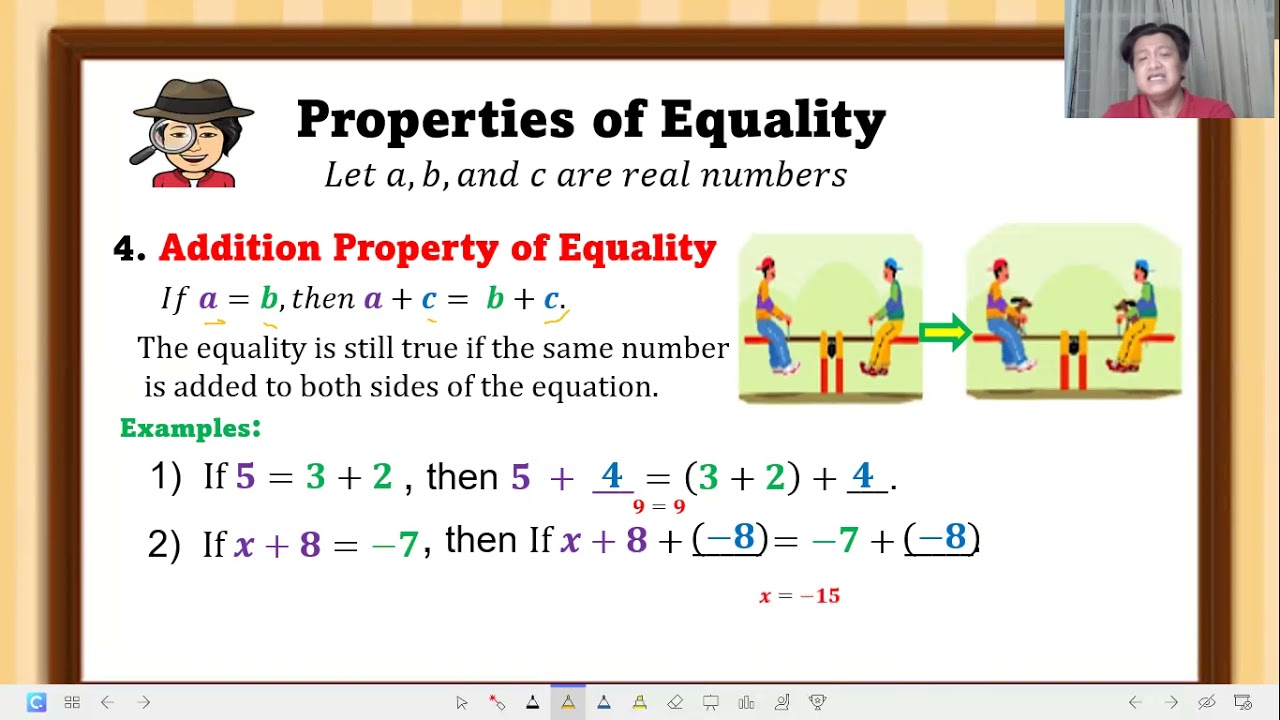 GRADE 7 MATH: 👉 Identifying the Properties of Equality Illustrated in the Equations