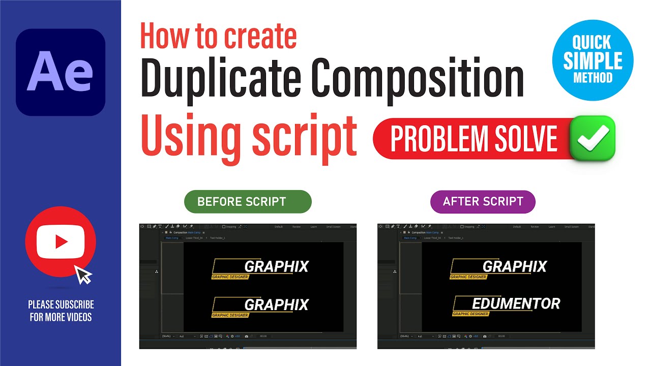 After Effects | How to duplicate composition without changing original | Script file in description