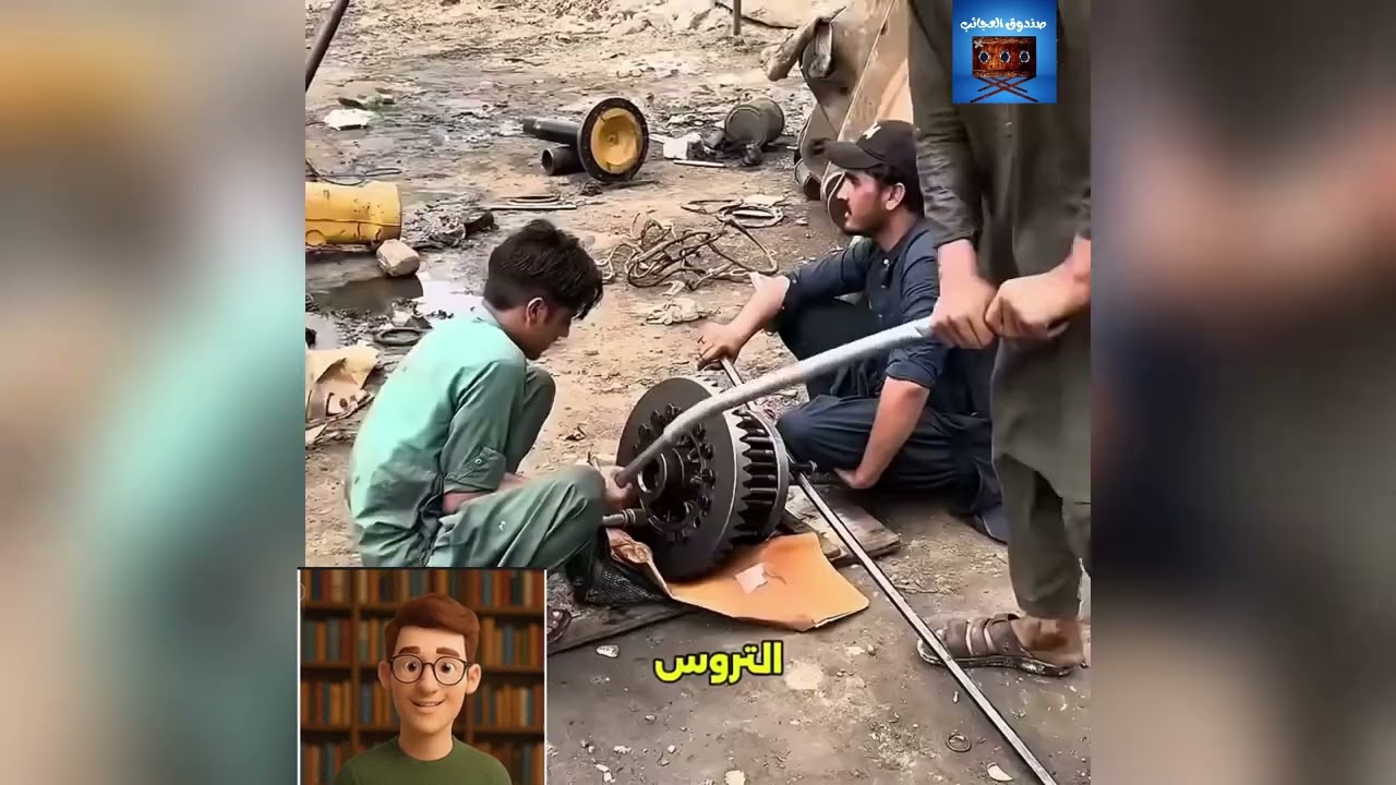 مشهد لإصلاح جرافة كاتربيلر متوقفة عن العمل