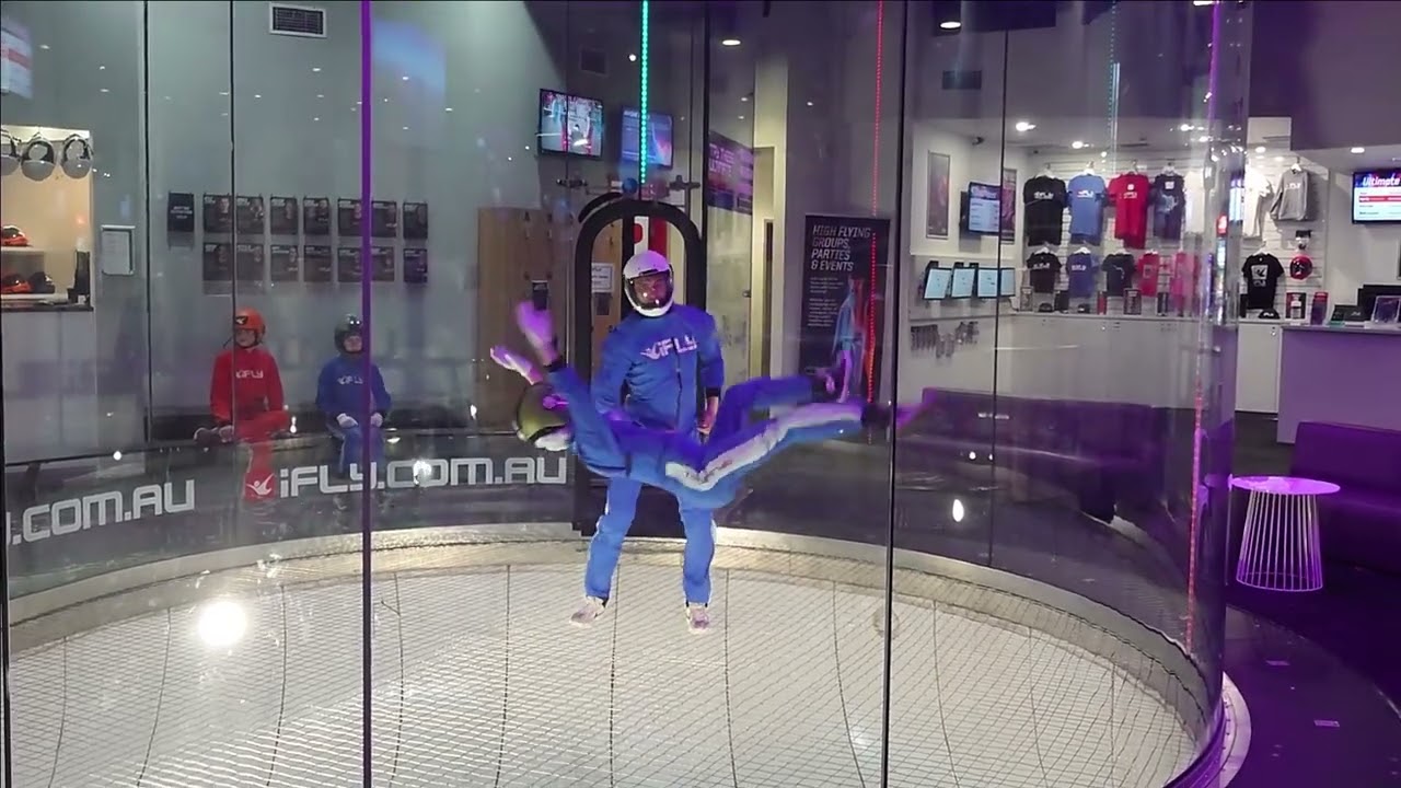 Indoor Skydiving. Learning how to do a little bit of knee flying and transitions.