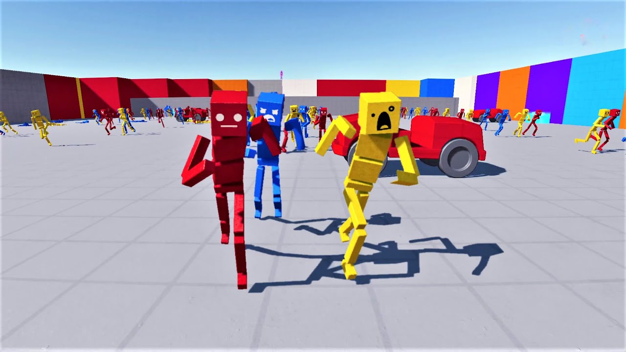 Red, Blue and Yellow ragdoll race. Race while avoiding cars.  | Fun with Ragdolls The Game #75