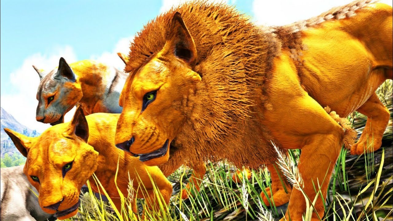 O Rei Leão Caçando Para Sua Família de 5 Leoas! Ark Survival Evolved Dinossauros (PT/BR)