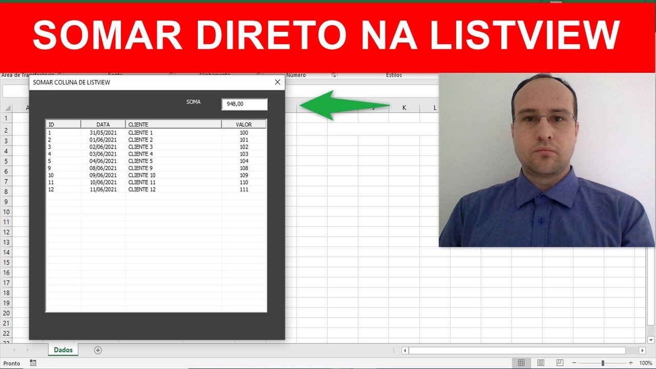 Somar COLUNA de Listview Excel VBA via Códigos