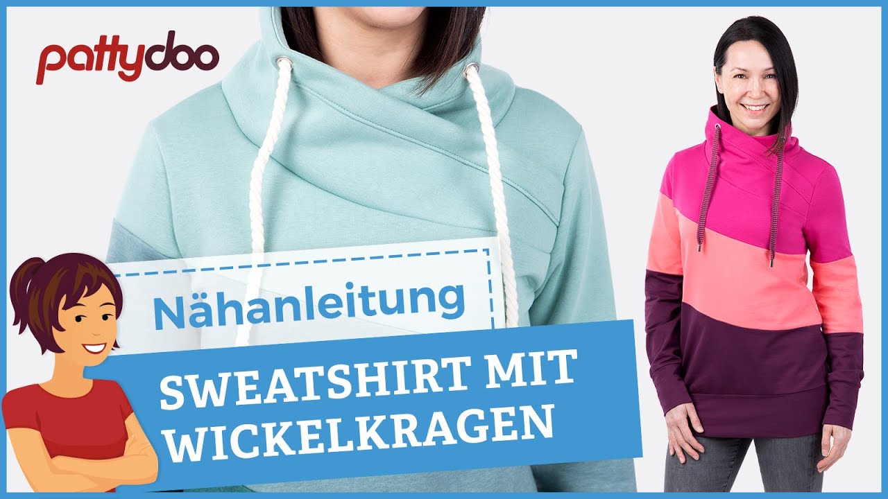 Coole Kuschelpullis mit Wickelkragen nähen |  Mit Nahttaschen oder Colourblocking