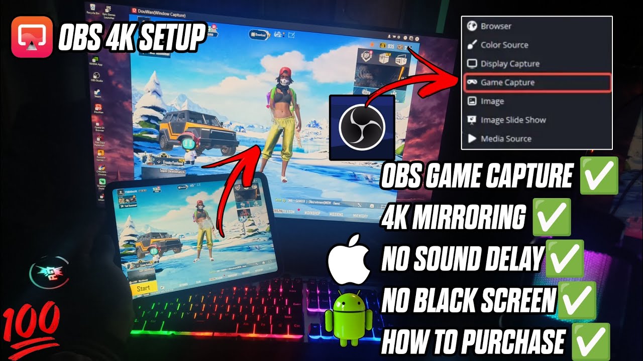DOUWAN OBS Game Capture Setup 🔥 Screen Mirroring (Android/iOS) | Douwan Setup | OBS 4k Douwan