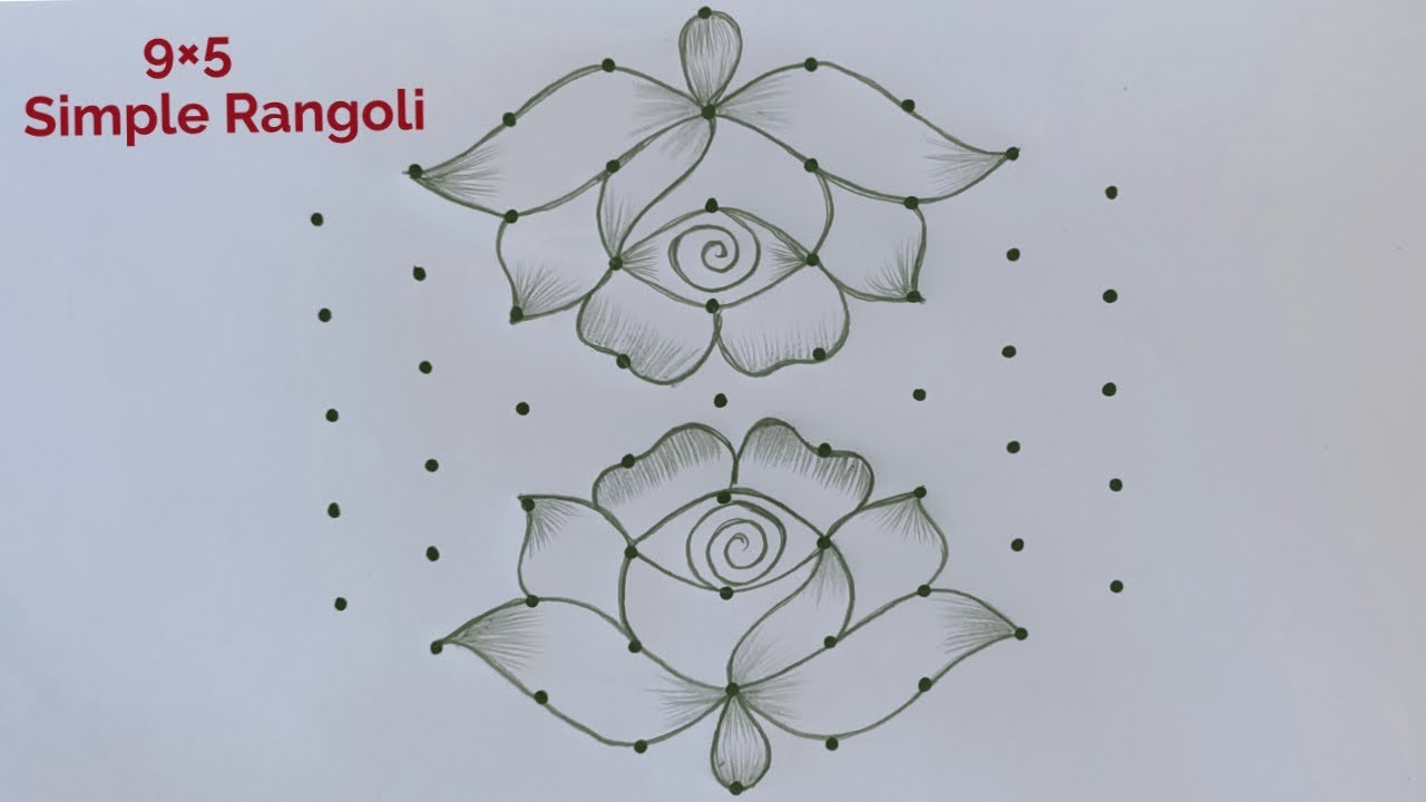 Simple Rose Kolam Design 9&times;5 🌺 Aani Madham Special Kolam 🌺 9 Dot Kolam Design 🌺 Beautiful Rangoli