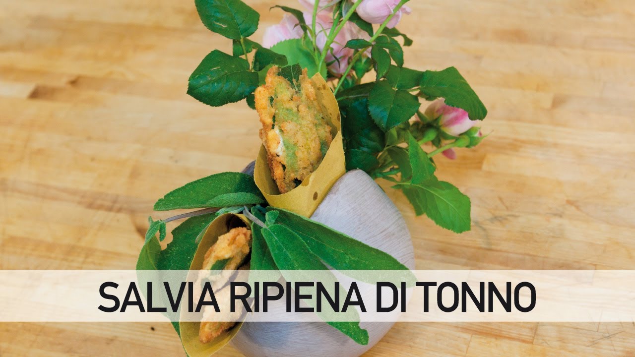 Foglie di salvia fritte ripiene di tonno.