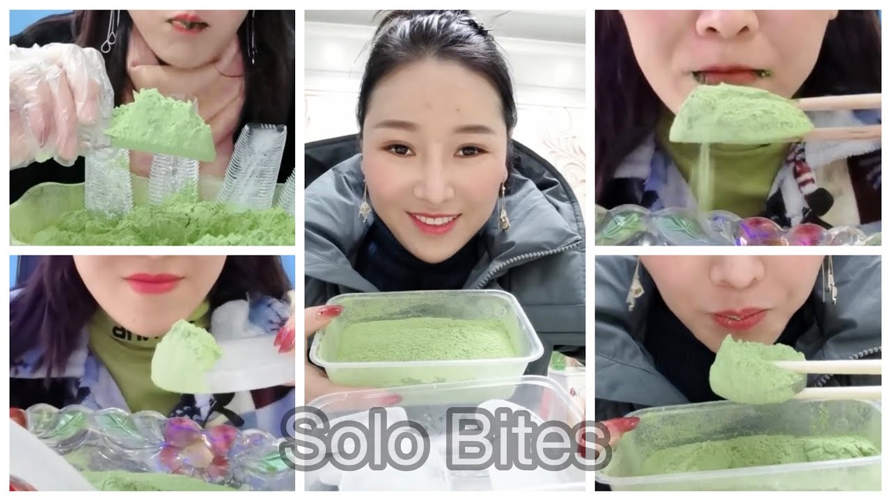 ASMR:Heavy delicious Matcha ice eating| hard ice with matcha powder| solo complication| V.Good
